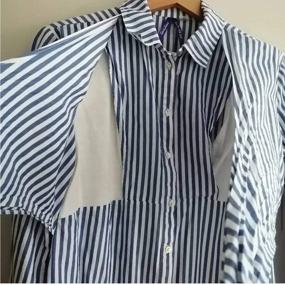 Seraphine Blue and White Striped Maternity/Nursing Shirt Dress - Picture 9 of 15